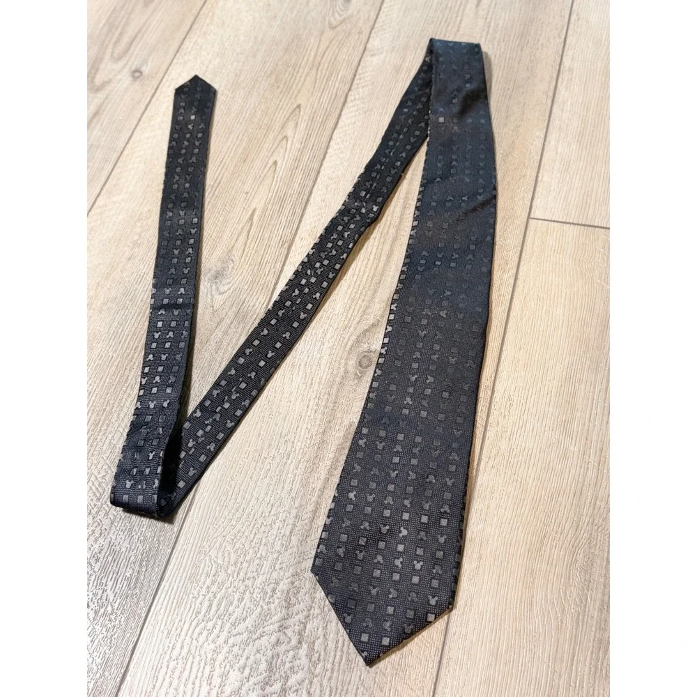 Disney Parks Mickey Mouse Silk Tie Black Charcoal Grey Geometric Pattern Mens